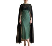 Qtinghua Women Chiffon Long Shawl Cape Irregular High Low Sheer Mesh Poncho Top Flowy Capelets Evening Dress Cover Up Streetwear (Black, ONE SIZE)