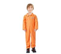 Qtinghua Women Men Kids Matching Orange Inmate Jumpsuit Fancy Dress Long-Sleeve Button-Up Collared Prison Outfits with Full-Length Pants for Halloween Bonfire Night Cosplay Events (Kids Orange, 90)