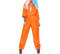 Qtinghua Women Men Kids Matching Orange Inmate Jumpsuit Fancy Dress Long-Sleeve Button-Up Collared Prison Outfits with Full-Length Pants for Halloween Bonfire Night Cosplay Events (Women Orange, XXL)