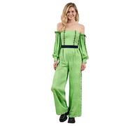 Qtinghua Women's Halloween Frankenstein Jumpsuit Off Shoulder Green Monster Costume with Puff Sleeves Stitch Details (Green, S)
