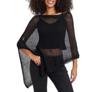 Qtinghua Womens Sheer Poncho Shrug Bolero Lightweight Knitted Shawls Pullover Sweater Ladies Summer See Through Cover Up Mesh Poncho (Black, ONE SIZE)