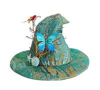 Qtinghua Women's Shimmer Green Witch Hat with Butterfly Branch Wide Brim Cosplay Halloween Party Headwear Costume Accessories (Olive, 22cmx37cm)