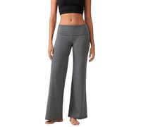Qtinghua Womens Y2k Flare Leggings Fold Over Yoga Pants Wide Leg Beach Trousers Foldover Waist Bootcut Sweatpants Bell Bottom (Dark Grey, M)