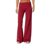 Qtinghua Womens Y2k Flare Leggings Fold Over Yoga Pants Wide Leg Beach Trousers Foldover Waist Bootcut Sweatpants Bell Bottom (Red, M)