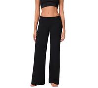 Qtinghua Womens Y2k Flare Leggings Fold Over Yoga Pants Wide Leg Beach Trousers Foldover Waist Bootcut Sweatpants Bell Bottom (Black, M)