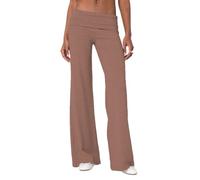 Qtinghua Womens Y2k Flare Leggings Fold Over Yoga Pants Wide Leg Beach Trousers Foldover Waist Bootcut Sweatpants Bell Bottom (Chocolate, S)