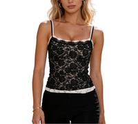 Qtinghua Womens Y2K Floral Lace Crop Tops Sexy Deep V-Neck Backless Tank Summer Going Out Aesthetic Grunge Halter Top Club Streetwear (C Black White, M)