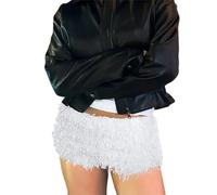 Qtinghua Women's Y2K Fluffy Mini Shorts Y2K Aesthetic Fuzzy Hot Pants for Party Clubwear Casual Wear Trendy Summer Streetwear (White, M)
