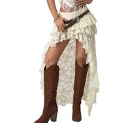 Qtinghua Women's Y2K Lace Maxi Skirt Tiered Layered High Low Long Skirts Boho Asymmetrical Hem A Line Ruffle Skirt Streetwear (Creamy White, S)