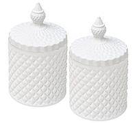 Qtip Holder Dispenser Apothecary Glass Jar - Bathroom Storage Canister for Cotton Ball, Pad, Hair Tie, Bath Salts, Floss - Vanity Organizer (White+White, Small)