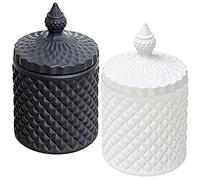 Qtip Holder Dispenser Apothecary Glass Jar - Bathroom Storage Canister for Cotton Ball, Pad, Hair Tie, Bath Salts, Floss - Vanity Organizer (Black+White, Small)