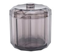 Qtip Holder Dispenser for Floss Picks Transparent Black Acrylic 3 Compartments Dust Water Resistant Lid Cotton Rounds Dispenser