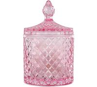 Qtip Holder Glass Apothecary Jars with Lid for Bathroom Canisters Dispenser Decor, Storage Organizer for Cotton Swabs, Balls, Pads, Floss Picks, Candy, Pink