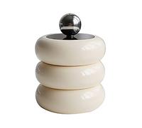 Qtip Holder, Nordic Style Qtip Holder Dispenser Dustproof Doughnut Shape Makeup Storage Box with Lid for Cotton Swab Storage (Black Four Layers)(Color:Milky White 3 Layers)