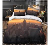 QTIVARLEN 3D Design Printed 3 Pieces Bedding Set Bed Decor Extra New York Skyline Comforter Cover Durable Anti-allergic for Kids,Teens,Adults urban Sunset View Quilt Cover Double（200x200cm）