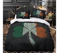 QTIVARLEN 3D Printed 3PCs Bedding Set Bedroom Decor Zipper Ultra Soft Irish Shamrock Comforter Cover Breathable Durable for Girls,Kids,Teenagers Celtic Quilt Cover Single（135x200cm）
