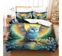 QTIVARLEN Owl Duvet Cover 3 PCS with Pillowcases Durable Microfiber Hidden Design Ultrasoft Easy Care King(220x240cm)
