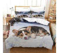 QTIVARLEN Pembroke Welsh Corgi Duvet Cover 3 PCS with Pillowcases Bedding Microfiber with Zipper Closure Hypoallergenic Stylish Comforter Double（200x200cm）