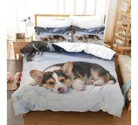 QTIVARLEN Pembroke Welsh Corgi Duvet Cover 3 PCS with Pillowcases Premium Microfiber with Zipper Closure Ultrasoft Easy Care Super King（260x220cm）