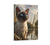 QTIVARLEN Siamese Kitten Poster Artwork Cute Pet Cat Canvas Prints Picture Modern Wall Art Picture Wall Hanging for Living Room Bedroom Home Decorations 16x24inch(40x60cm)