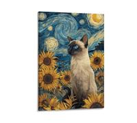 QTIVARLEN Siamese Kitten Wall Decor Poster Cute Pet Cat Giclee Canvas Prints Modern Wall Art Picture Wall Hanging for Dining Room Kitchen Home Office Decor 12x18inch(30x45cm)