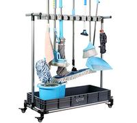 QTJH broom and mop holder put wet mops movable Commercial mop rack cleaning tool cart storage for garden garage organizer mop drain rack