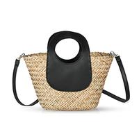 QTKJ Straw Bag, Beach Bag for Women, Hand-Woven Soft Handbag, Mini Beach Crossbody Design Leather Handle, Woven Bag for Vacation Travel Daily (Black, Black