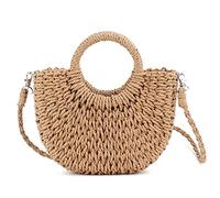 QTKJ Women's A-03 Straw Bag, Khaki, 6.29''x 9.84''