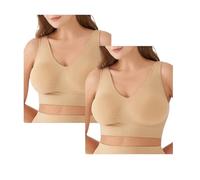 qtlines 2-Pack Seamless Bras for Women - Medium Support Non Wired Pull-On Bralette with W-Shape Jelly Anti-Sagging Technology - Soft Padded Push Up Comfort Sleep Bra, S-3XL Nude