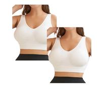 qtlines 2-Pack Seamless Bras for Women - Medium Support Non Wired Pull-On Bralette with W-Shape Jelly Anti-Sagging Technology - Soft Padded Push Up Comfort Sleep Bra, S-3XL White