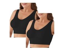 qtlines 2-Pack Seamless Bras for Women - Medium Support Non Wired Pull-On Bralette with W-Shape Jelly Anti-Sagging Technology - Soft Padded Push Up Comfort Sleep Bra, S-3XL Black
