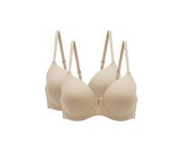 qtlines 2-Pack Women's Underwired T-Shirt Bras - Padded Full Cup Light Push Up Bra for Everyday Support & Comfort - Classic Lingerie for Adults & Older Ladies Nude
