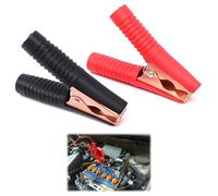 QTMMC 2 Pack 100A Jump Lead Clamps Heavy Duty Pure Copper Crocodile Car Battery Alligator Clips Car Booster Cable Clips Battery Clamps for Car Auto Truck 90mm Red + Black
