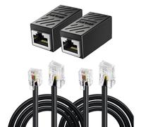 QTMMC 2 Pack RJ45 Adapters RJ11 to RJ45 Telephone Cables Expansion Splitter Converter 8P8C to 6P4C Ethernet Patch Network Lead Phone Line ADSL Modem 0.5m Black