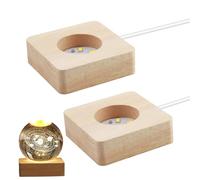 QTMMC 2 Pack Wooden LED Light Base Wood Light Display Base Stand Square Wooden Lighted Base for 3D Crystal Ball Laser Glass Resin Art Warm Color Light USB Cable with Switch 6 x 6 cm