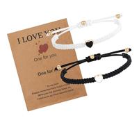 QTMMC 2pcs Matching Bracelets Heart Couple Handmade Cord Bracelet Friendship Bracelet Best Friend Long DistanceRope Gift for Boyfriend Girlfriend Sister Kids Lovers Birthday White and Black