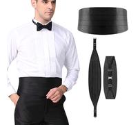 QTMMC Black Cummerbund for Men Suit Waistbands Men's Silk-Like Cummerbund Gentlemen Tuxedo Cumberband Pretied Adjustable for Proposal Wedding Banquet Work Business Occassions Dress Party