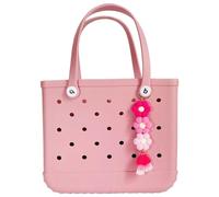 QTMY Boho Pink Pom Pom Flower Tassel Charms for Bogg Bag Accessories Rubber Beach Bag, Boho Purse Charms,51, Cotton, No Gemstone