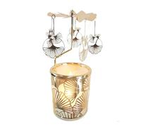 Qtnuerm Metal Rotary Candle Holder Spinning Windmill Tea Light Carousel Decor for Home & Gifts (Golden Ginkgo Leaves)