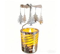 Qtnuerm Rotating Angel Tea Light Holder, 6.1 inch Metal Candle Carousel, Christmas and Holiday Decorative Candle Holder (Silver Christmas Tree)