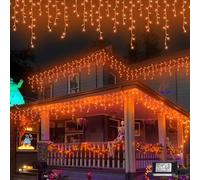 QTONG 800LED Orange Icicle Lights for Outside, 66ft Halloween Icicle Light Indoor with 160 Drops, 8 Modes Clear Wire Christmas Icicle Lights Plug in Waterproof for House Garden Patio Bedroom Decor