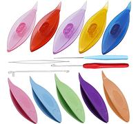 Qtopun 14pcs Tatting Shuttle Kit, 10pcs Colorful Plastic Waving Shuttles 1 Beading Needles 3 Crochet Hooks for Lace DIY Hand Lacemaking Craft Tool