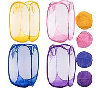 Qtopun Mesh Popup Laundry Hamper, 4 Pack Foldable Portable Dirty Clothes Basket for Bedroom, Kids Room, College Dormitory and Travel (Yellow,Pink, Purple,Dark Blue)