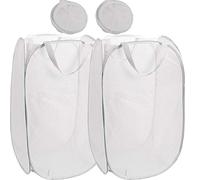 Qtopun Mesh Popup Laundry Hamper, Foldable 2 Pack Portable Dirty Clothes Basket Collapsible Dirty Clothes Hamper for Bedroom, Kids Room, College Dormitory and Travel (White)