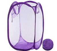 Qtopun Mesh Popup Laundry Hamper Foldable Laundry Basket Portable Dirty Clothes Basket Collapsible Dirty Clothes Hamper for Bedroom, Kids Room, College Dormitory and Travel (Purple)