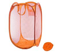 Qtopun Mesh Popup Laundry Hamper Foldable Laundry Basket Portable Dirty Clothes Basket Collapsible Dirty Clothes Hamper for Bedroom, Kids Room, College Dormitory and Travel (Orange)