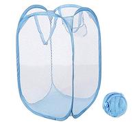 Qtopun Mesh Popup Laundry Hamper Foldable Laundry Basket Portable Dirty Clothes Basket Collapsible Dirty Clothes Hamper for Bedroom, Kids Room, College Dormitory and Travel (Light Blue)