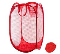Qtopun Mesh Popup Laundry Hamper Foldable Laundry Basket Portable Dirty Clothes Basket Collapsible Dirty Clothes Hamper for Bedroom, Kids Room, College Dormitory and Travel (Red)
