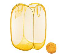 Qtopun Mesh Popup Laundry Hamper Foldable Laundry Basket Portable Dirty Clothes Basket Collapsible Dirty Clothes Hamper for Bedroom, Kids Room, College Dormitory and Travel (Yellow)