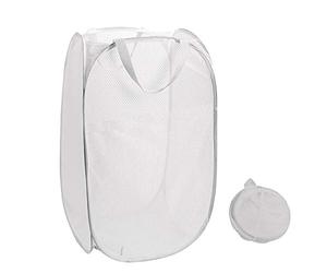 Qtopun Mesh Popup Laundry Hamper Foldable Laundry Basket Portable Dirty Clothes Basket Collapsible Dirty Clothes Hamper for Bedroom, Kids Room, College Dormitory and Travel (White)